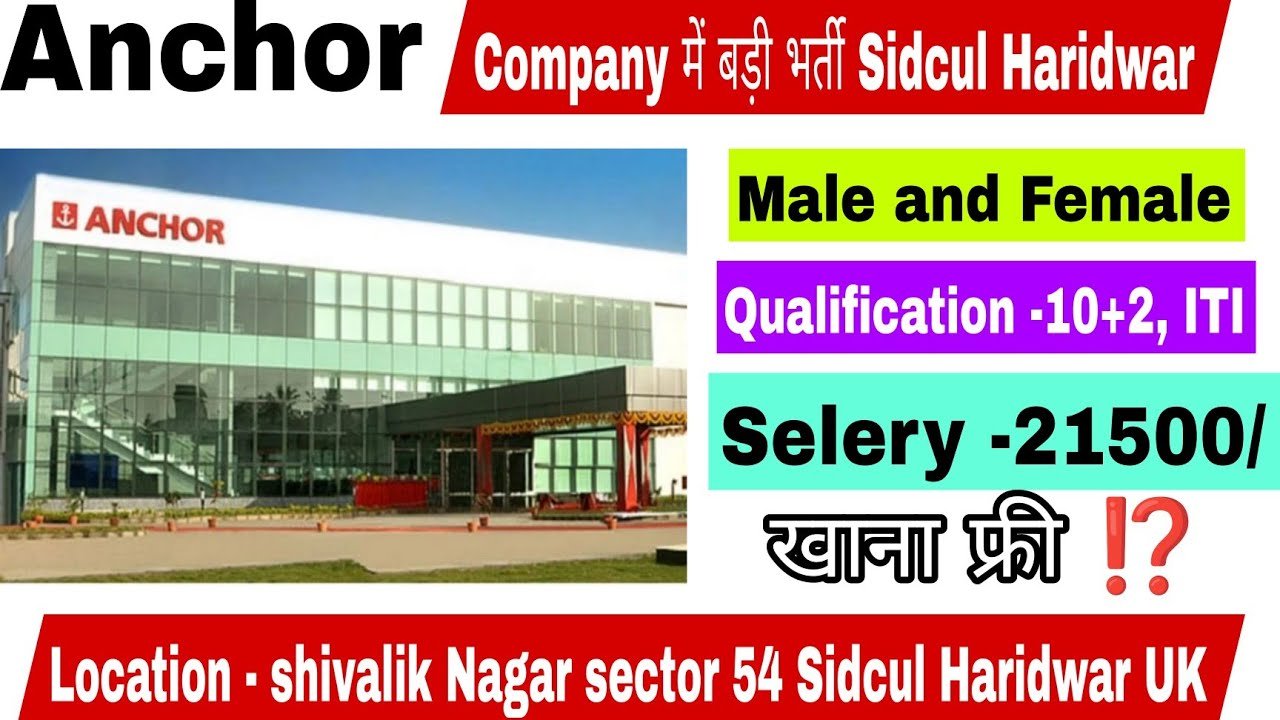 Urgent jobs in SIDCUL Haridwar for 12th Pass for Male