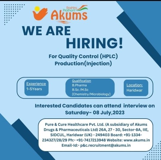 akums pure and cure haridwar vacancy